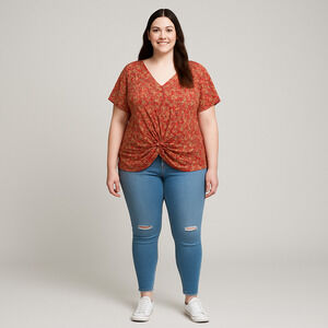 Penningtons In Every Story Red Floral Twist Blouse 4X NWT